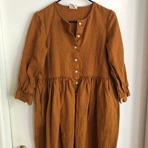 Beaton Linen Gathered Dress L/S Rust